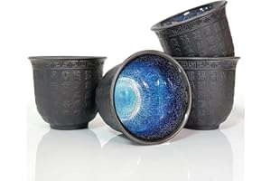 WEOPYCJ Ceramic Tea Cup Set of 4, Asian Chinese Japanese Traditional Tea Cup 5.5oz Black Without Handle Tea Mugs Hundred Bles