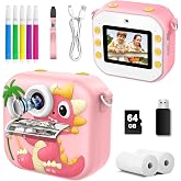 Kids Camera Instant Print, 64GB 1080P Dual-Lens Selfie Instant Cameras Video, 48MP Birthday Gifts Instant Print Camera for Kids with Print Paper,Gift for Girls Age 3 4 5 6 7 8 9 10 11 Toddler Toy