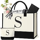 GENGBIN Personalized Canvas Tote Bag for Women - Makeup Pouch, Initial Beach Bag for Travel, Birthday, Teacher, Mom, Brides