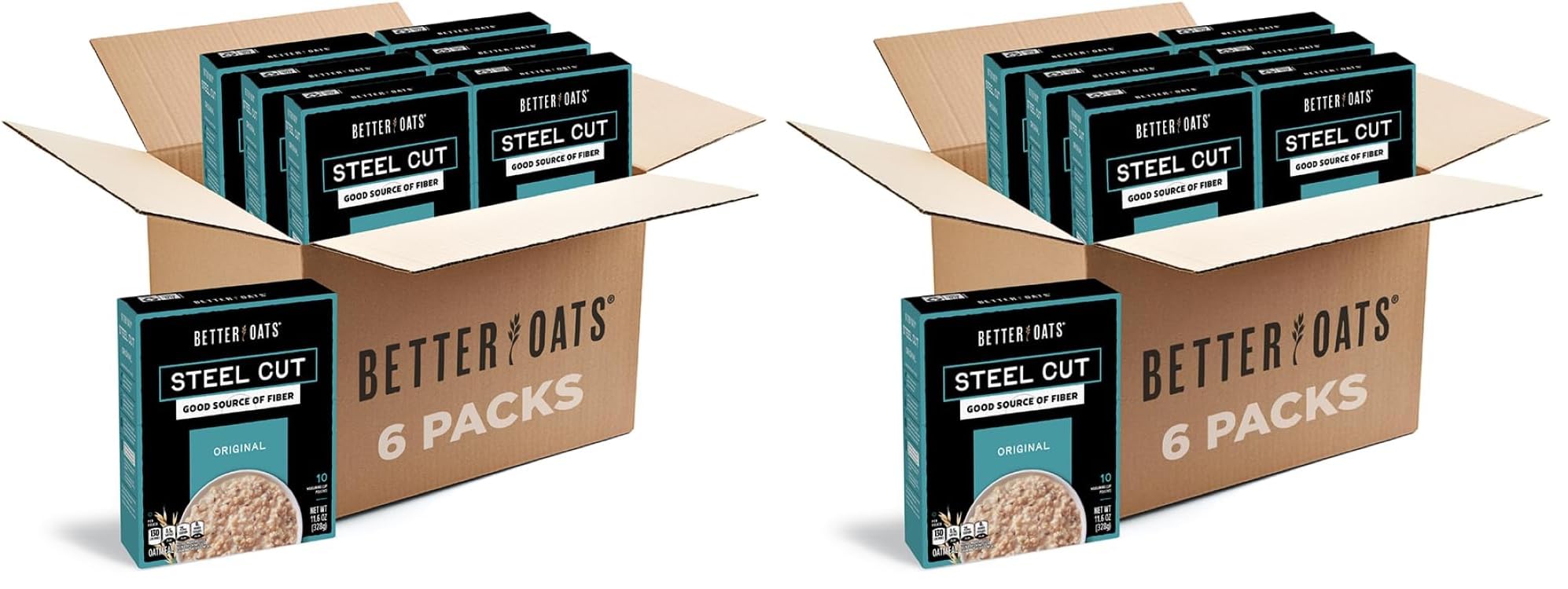 Better Oats Steel Cut Instant Oatmeal Packets, Original Flavor with Flax Seeds, Quick-Cooking Breakfast, Box of 10 Pouches, 11.6 Ounce (Pack of 12) Image
