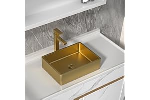 Fulorni 16"x12" Bathroom Vessel Sink Rectangular - Brushed Gold NANO-PVD, 16 Gauge 304 Stainless Steel, Above Counter Rectangle Modern Vanity Lavatory Bath Sink Basin