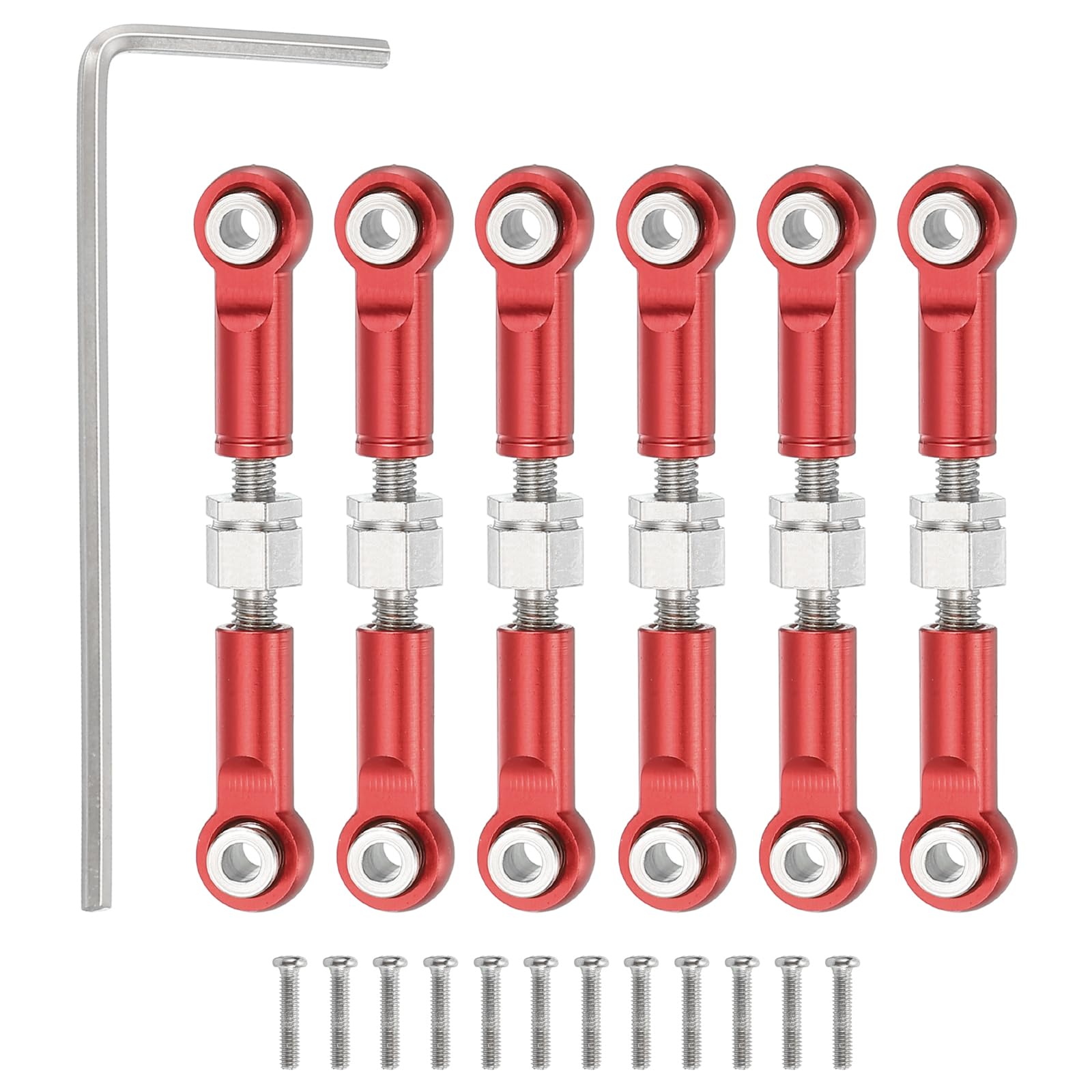 sourcing map 6 Pcs Steering Servo Turnbuckle Rod RC Aluminum Alloy Linkages for A959 A969 A979 K929 1/18 On-Road RC Car (Red, 37mm)