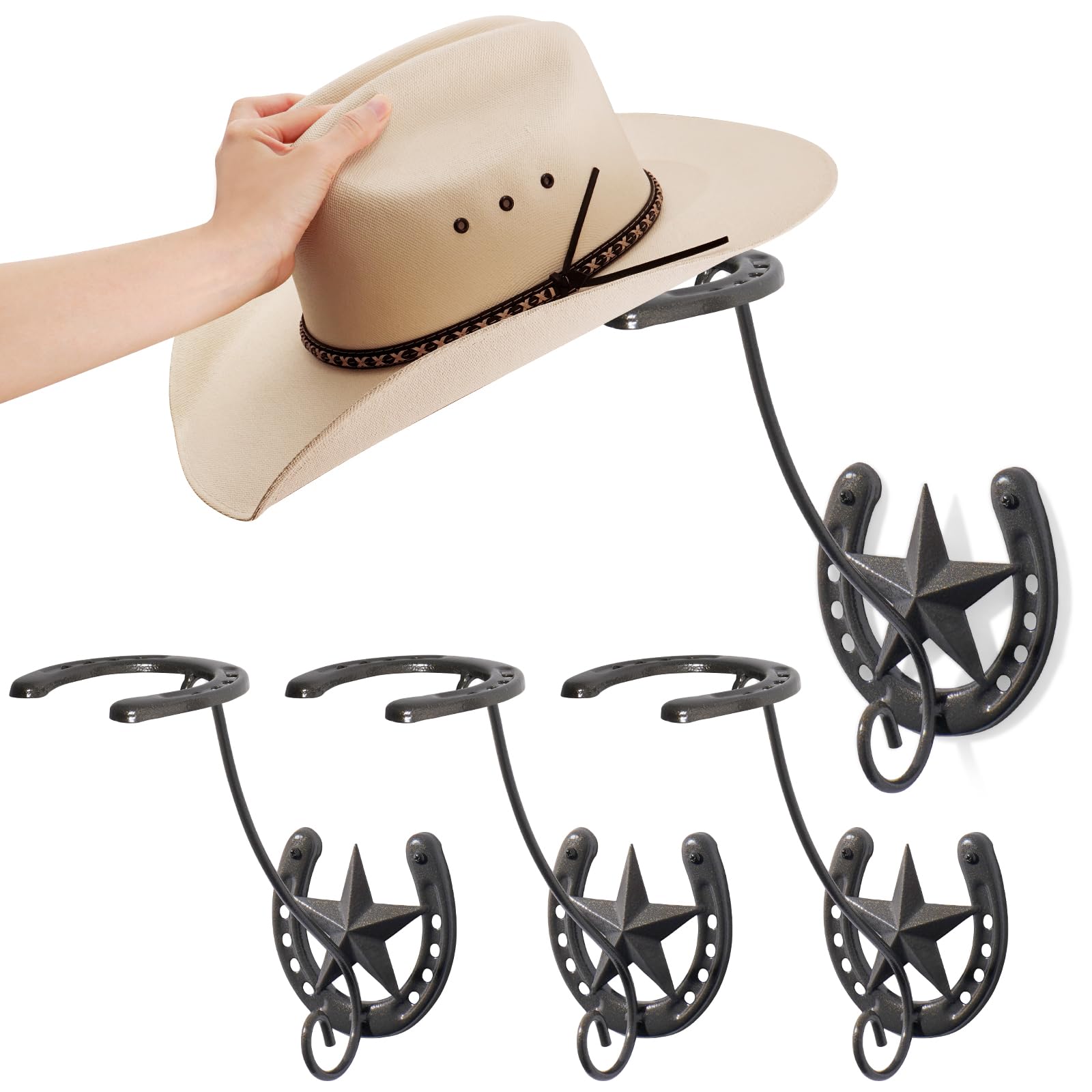 Cowboy Hat Storage Rack Cowboy Hat Rack for Wall 4 Pack Metal Cowboy Hat Holder Organizer Wall ...