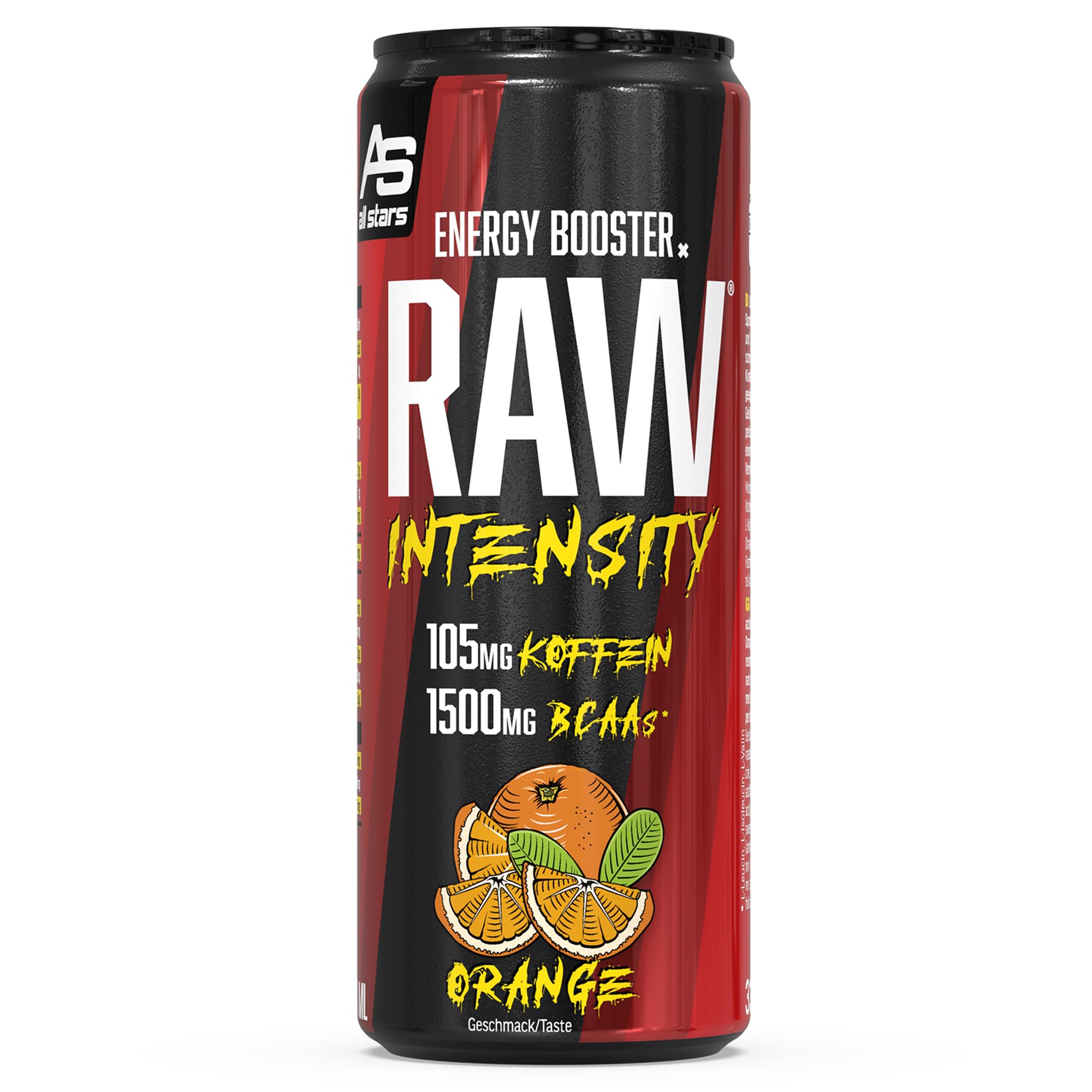All Stars Raw Intensity Energy Drink, Orange, 24 x 330ml, lecker, fruchtiges Erfrischungsgetränk mit 1500mg Aminosäuren und B-Vitaminen, ohne Zucker, No Carbs, kohlensäurehaltig mit Koffein 2