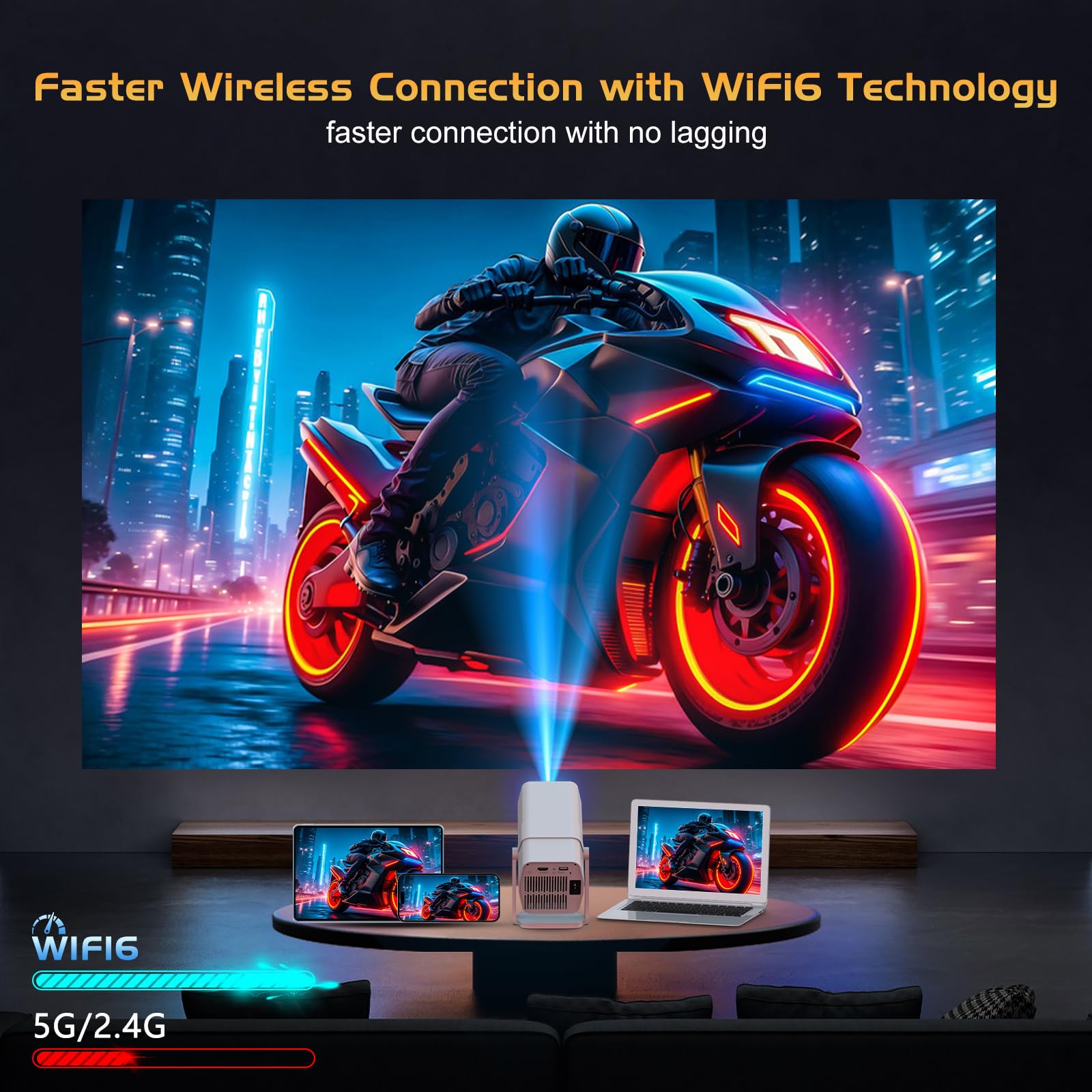 【Netflix Officially Licensed】TMY Projector with Built in Apps, 1080P Movie Projector with WiFi and Bluetooth, Electric Focus & Auto Keystone, 270° Rotatable Outdoor Projector for Phone/PC/HDMI/USB
