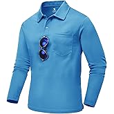 TBMPOY Men's Polo Shirts Long Sleeve with Pocket Golf Quick Dry Lightweight Collared Stylish Moisture Wicking Business Tennis