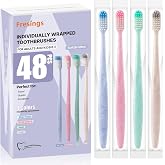 Fresings Bulk Disposable Toothbrushes, Individually Wrapped, 48 Count | Soft bristle toothbrushes, full-size handles, 4 colors; ideal for adults, kids, guests, hotels, travel, camping, hygiene kits