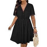 Eytino Womens Plus Size Dresses Short Sleeve Lace V Neck Hollow Out A Line Mini Dress 2026 Summer Outfit(1X-5X)