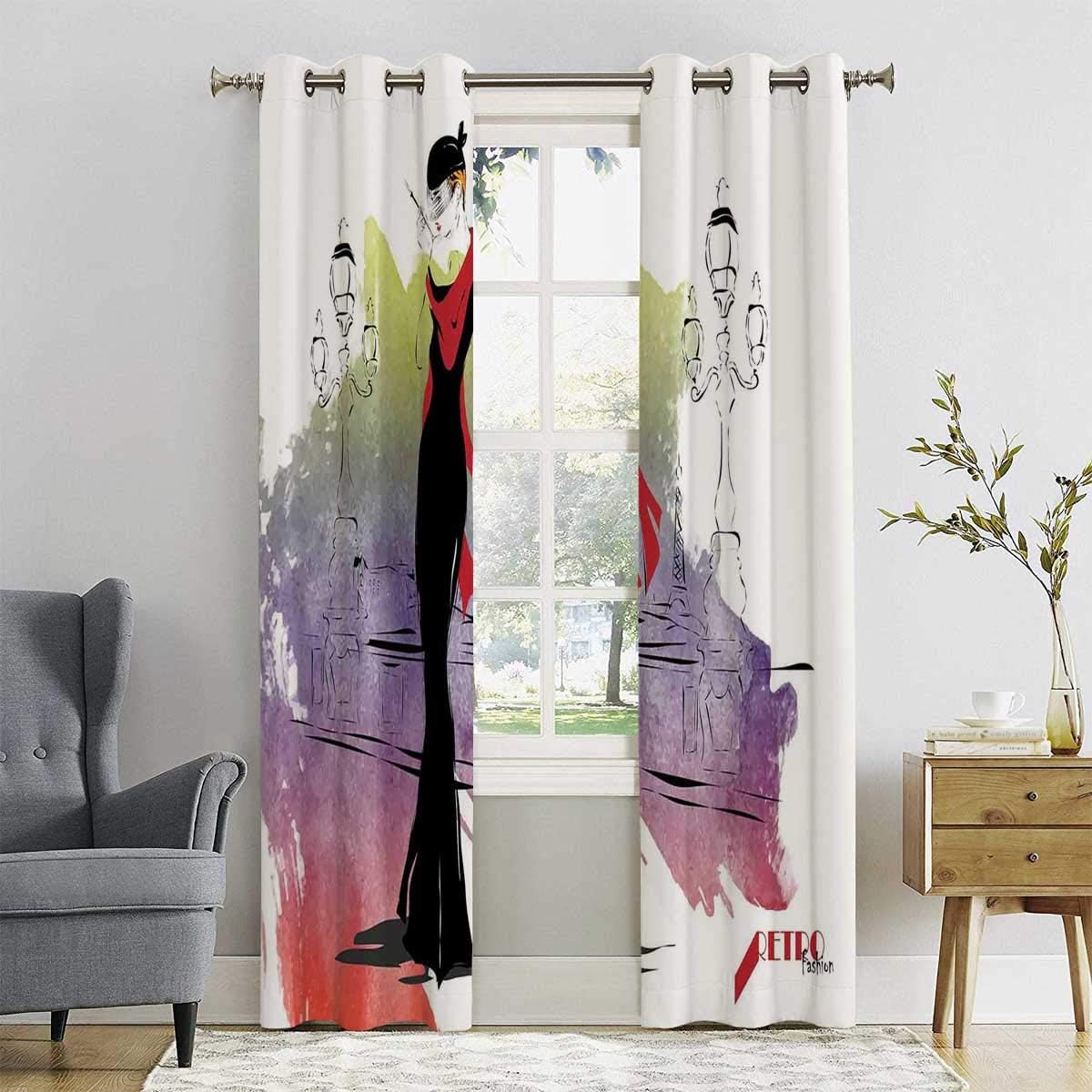 HELLOLEON Room Darkened Insulation Grommet Curtain Fashion Lady on Street Living Room W52 x L84 Inch
