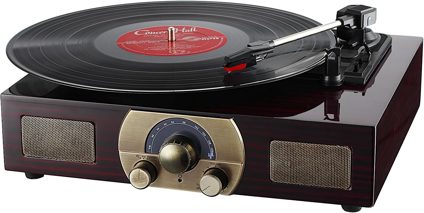 Vinyl Turntables, LuguLake Stereo 3Speed Turntable with BuiltIn