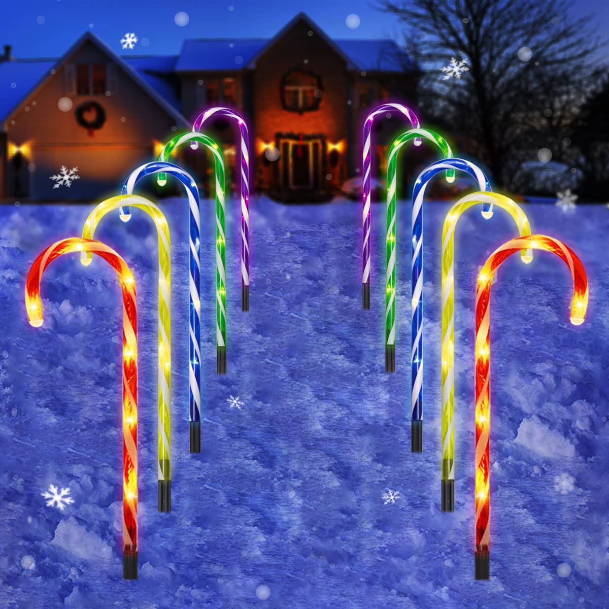 Christmas Lights Outdoor - 10 Sets 21in Candy Cane 60 Warm LEDs with Memory Function 8 Modes End-to-End Plug in Waterproof Extendable Lighted Xmas Path Landscape Lights Outside Indoor Decorations