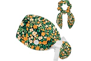 FVQL Scrub Cap, Surgical Caps for Women, Floral Flower Seamless Pattern, Bouffant Nurse Cap Ponytail