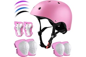 FOOKCIAN Kids Bike Helmet Set Adjustable for Children, Boys, Girls and Teenagers Aged 3-8 Years Includes Elbow, Knee, Wrist Guards Children's Helmet Protection Set for Bikes SkateboardsRollerskates