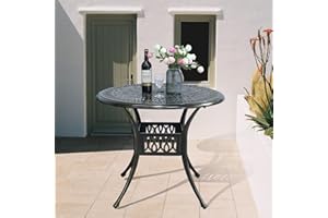 W WARMHOL Outdoor Cast Aluminum Patio Table, 35.4” Round Bistro Table with 2” Umbrella Hole for Patio Furniture Garden Deck Backyard