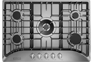 Empava 30 Inch Gas Cooktop with 5 World Class Made in Italy SABAF Burners, LPG/NG Convertible, Ideal RV Top Stoves for Kitchen, Stainless Steel