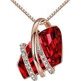 Leafael Wish Stone Pendant Necklace with Birthstone Crystal, 18K Rose Gold Plated/Silvertone, 18" + 2"