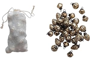 Creative Co-Op Embossed Mercury Glass Ornaments in Muslin Bag, Antique Gold Finish, Set of 36