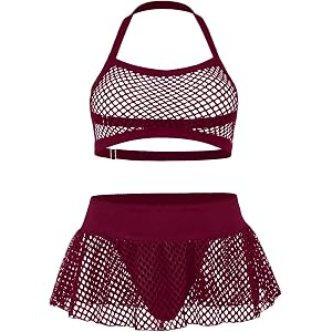 SOLY HUX Women's Plus Size Fishnet Lingerie Sexy Mesh Teddy Babydoll Set | Hollow Out, Halter Bra and Thong Panty Sets with S