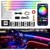 Dreamcolor Acrylic Interior Car LED Strip Lights, 6 in 1 Ambient Lighting Kit with Wireless APP, Dynamic Chasing Music Sync Fiber Optic Lights with DIY Mode, Car Inside Lighting Accessories