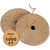 PerkDecor 1000FT Natural Jute Twine String Bulk Hemp Rope Cord for Crafts Gardening Gift Wrapping Wedding D&eacute;cor Packing Material Burlap Ribbon Christmas Knitting Macrame Decoration (Brown 2mm* 1000ft)
