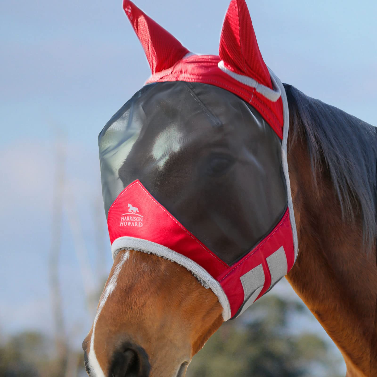 Harrison Howard CareMaster Pro Luminous Fine Mesh UV-proof Fleece Padding Fly Mask Half Face Ruby (S; Pony)