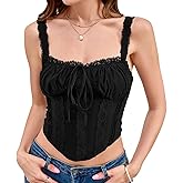 KUTUMAI Lace Corset Top Y2K Cute Square Neck Bustier Going Out Tank Crop Tops for Women Trendy Summer