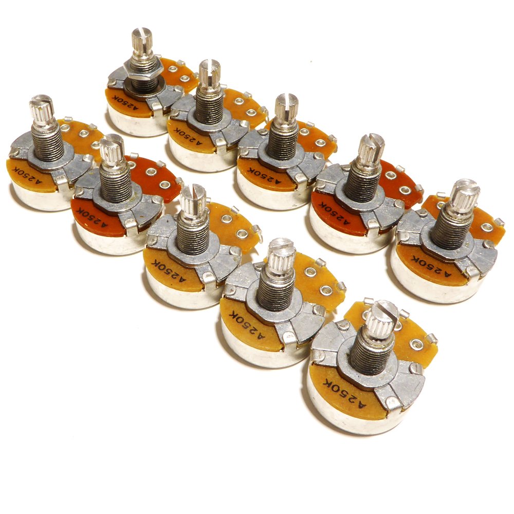 10 x guitar A500K log potentiometers 24mm diameter 18mm shaft tone volume