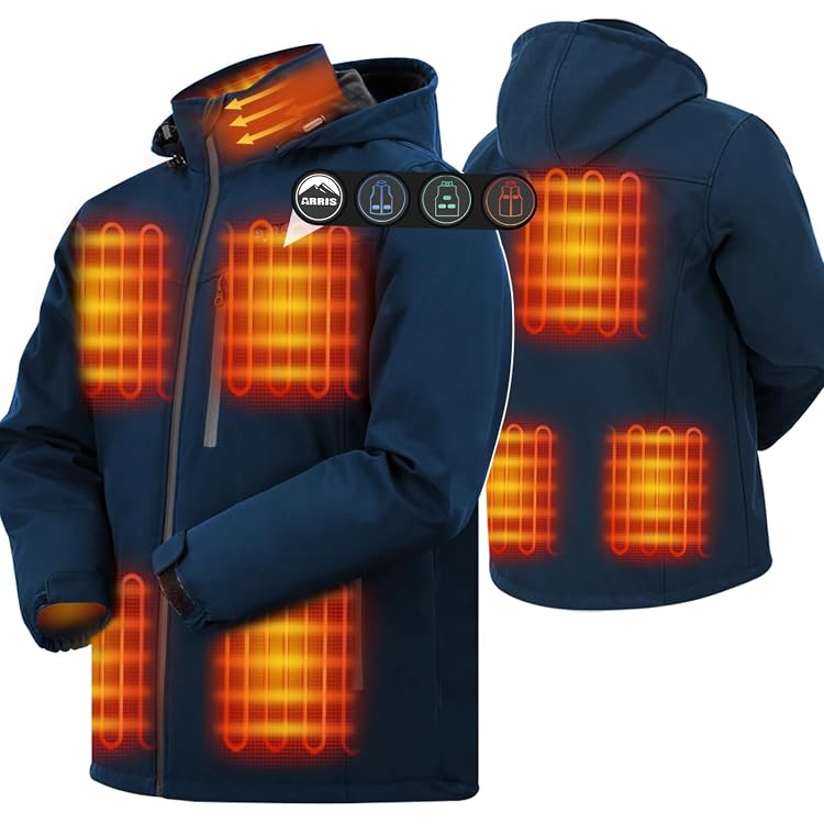 Veste Chauffante Homme électrique Avec Batterie 20000mAh - 6 Zones Chauffantes, 3 Niveaux De Température (45-65°C), Imperméable