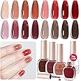 AZUREBEAUTY Jelly Nail Polish Set Vegan 4 Colors Nude Brown Red Purple Quick Dry Transparent Sheer Nail Polish Natural Nail Lacquer Fingernail with Top Coat DIY Salon Home