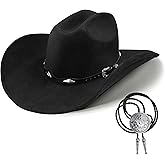 Cowboy Hats for Women and Men Cowgirl Hat Wide Brim Faux Suede Felt Western Hat with Bolo Tie for Cowboys and Cowgirls
