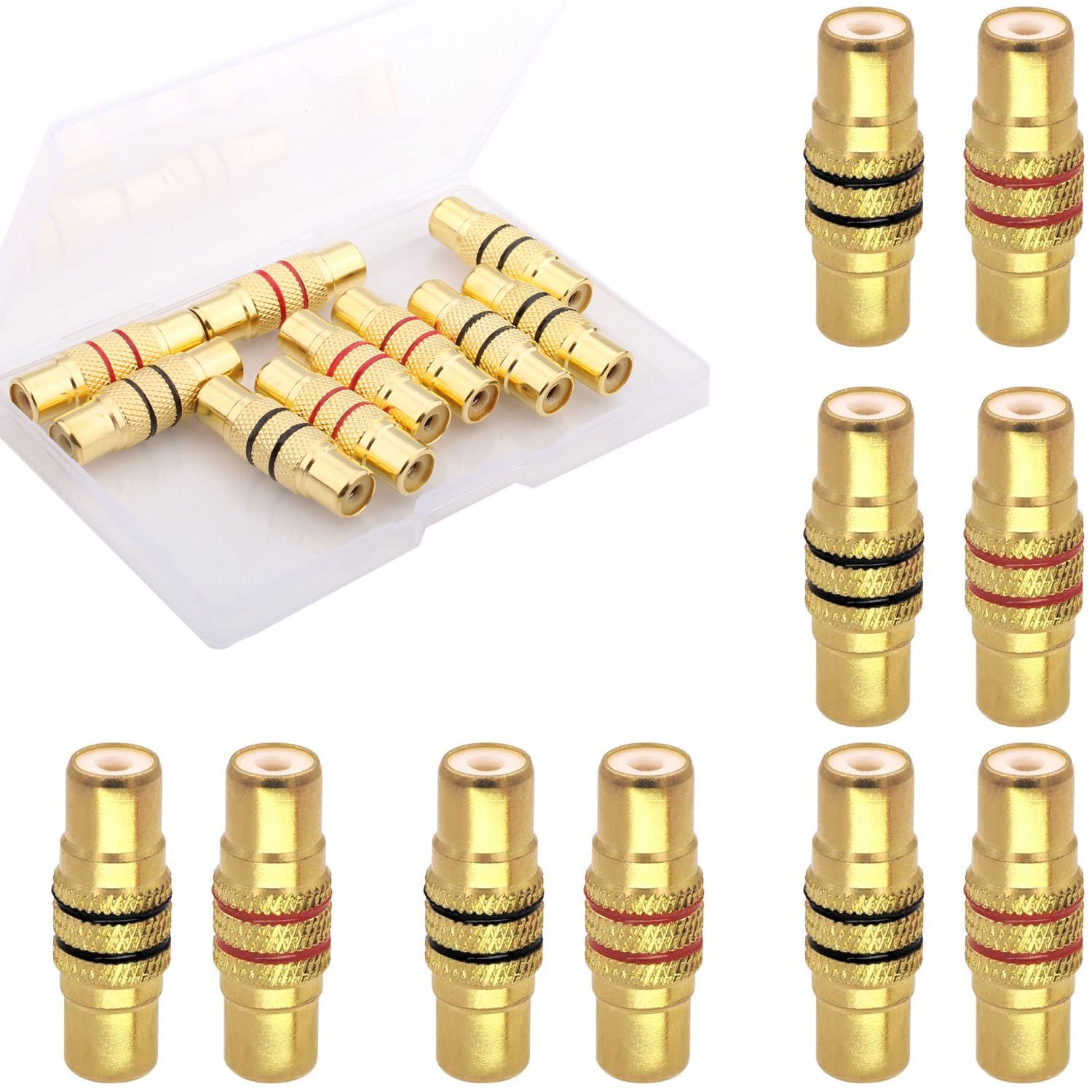 RUNCCI-YUN RCA Female to RCA Female Coupler Gold Plated Adapter Audio Video Coupler Adapter(10Pcs)