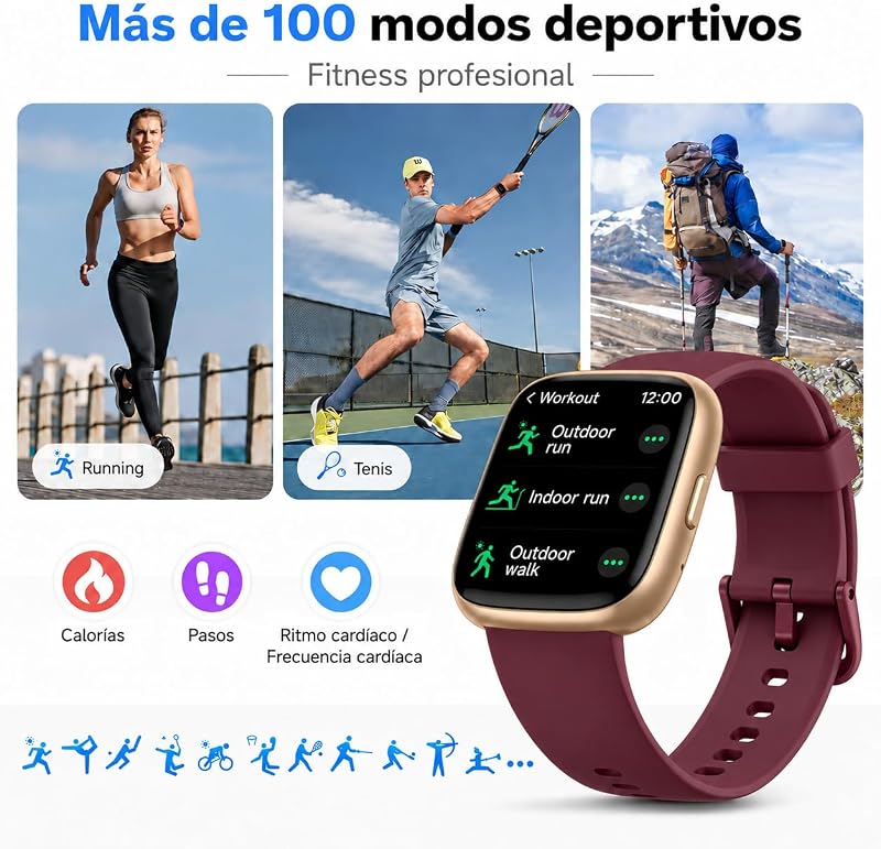 - Smartwatch uomo/donna, notifiche Whatsapp, schermo touch da 1,8" HD, chiamate Bluetooth, frequenza cardiaca, SpO2, sonno, oltre 100 modalità sportive, IP68, Android/iOS