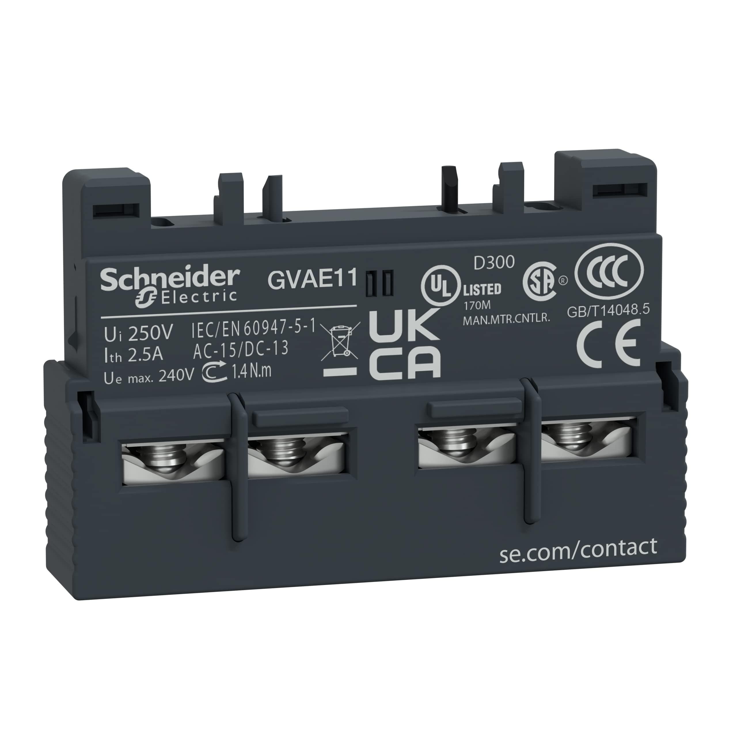 Schneider Electric, TeSys GV2 and GV3 - auxiliary contact - 1 NO + 1 NC, GVAE11