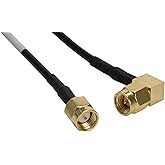Amphenol CO-174SMARSMA-005 Black RG174 SMA Coaxial Cable, 50 Ohm, SMA Male to SMA Right Angle Male, 5'