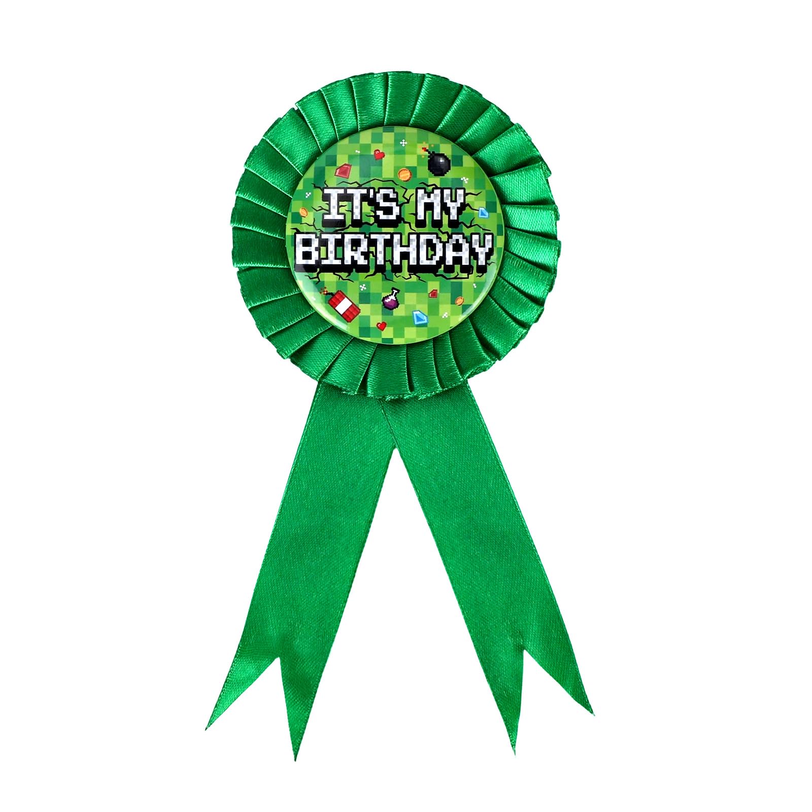 It’s My Birthday Pin, Pixel Theme Birthday Pin Green Round Fun Boys Girls Badge Video Game Party Decoration for Pixel Theme Party Celebration