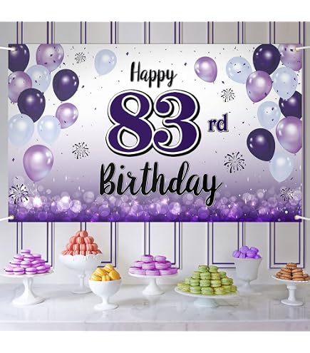 Happy 55th Birthday Decor – Purple Glitter Fabric Sign Poster For Wall, Table & Cake