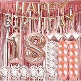 ZSNWGZ Sweet 18th Birthday Decorations Party Supplies,Rose Gold Number 18 Balloons,18th Mylar Balloons Rose Gold Foil Fringe Curtains Photo Backdrop Great 18th Birthday for Girls,Women,Men