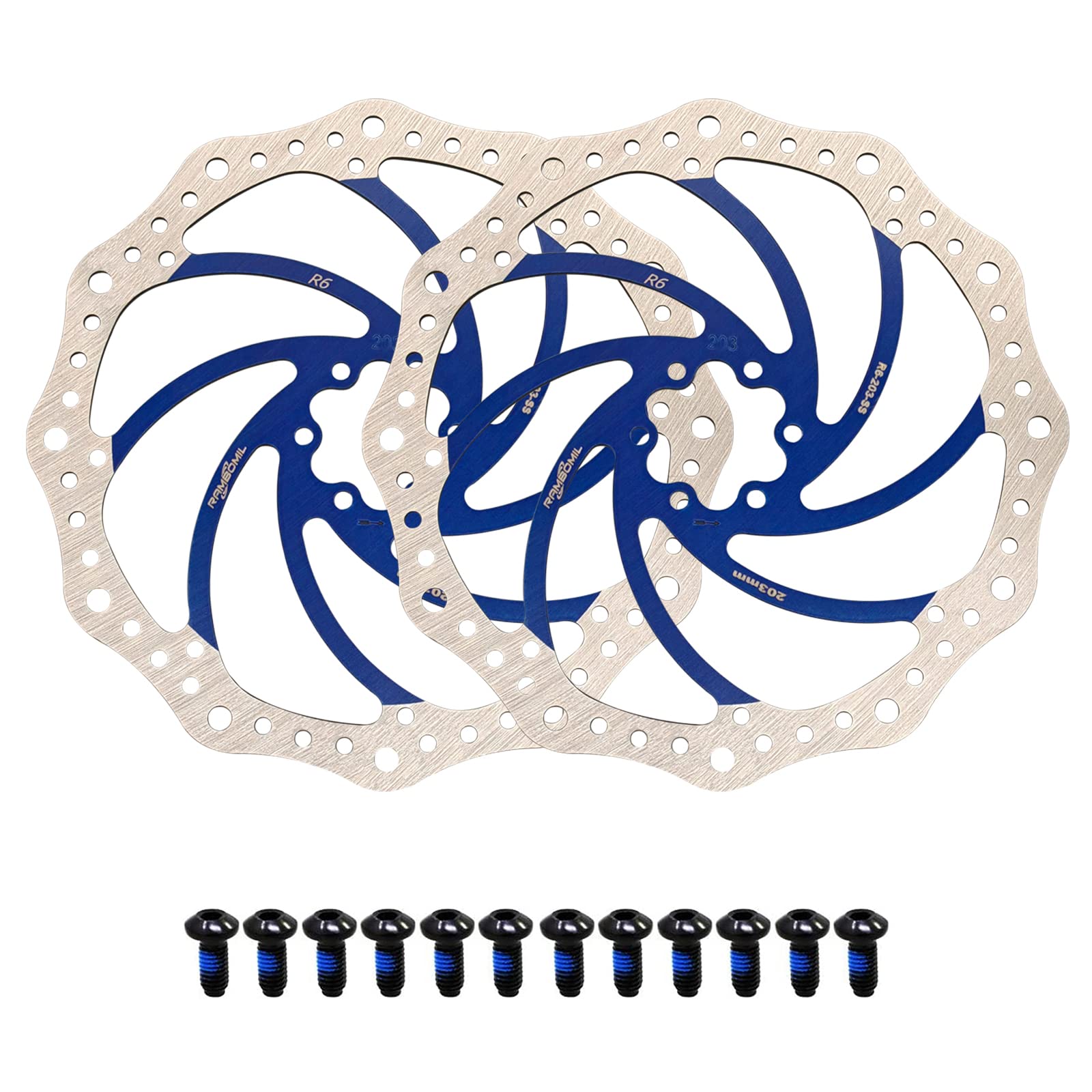 Jane Eyre Pack of 2 Bicycle Brake Discs, 140 mm/160 mm/180 mm/203 mm with 12 Screws, for Most Bicycles, Road Bikes, Mountain Bikes, BMX, MTB (Blue 180 mm)