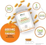 Nu U Nutrition Organic Turmeric Curcumin 600mg with Black Pepper 365 Veg Caps view 3
