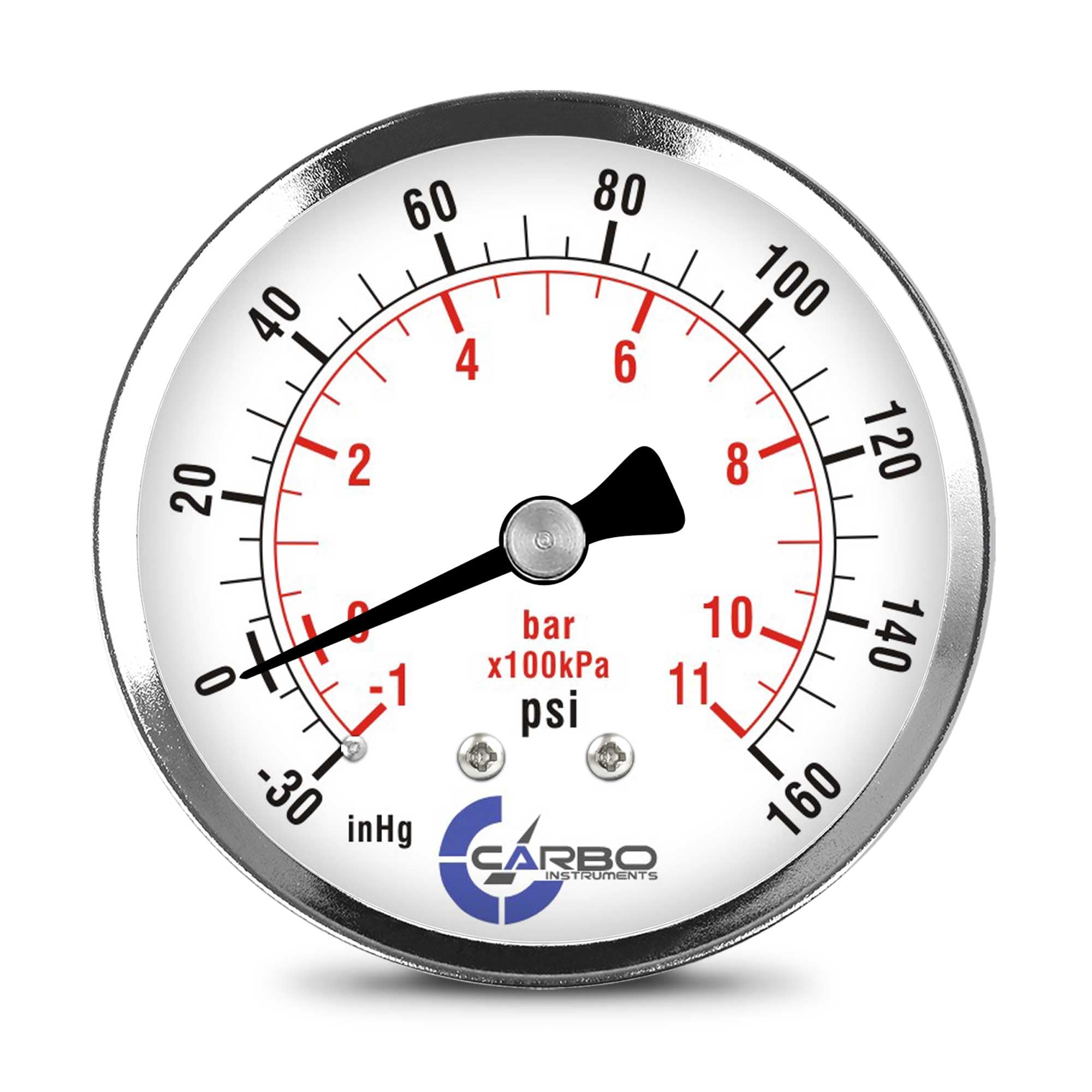 CARBO Instruments 2-1/2" Pressure Gauge, Chrome Plated Steel Case, Dry, Compound Vacuum -30 Hg - 0-160 psi Back Mount 1/4" NPT