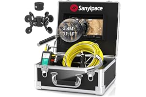 Sanyipace Plumbing Snake Camera with Distance Counter, 9" TFT Screen, Drain Duct Camera with Light, 4500mAh Battery, 16GB TF Card, Hard Semi-rigid Cable, Waterproof Sewer Cam, Plumbing Tools, 66FT/20M