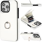 Folosu Compatible with iPhone 16 Pro Max Case Wallet with Card Holder, 360°Rotation Finger Ring Holder Kickstand, RFID Blocking Leather Protective Double Buttons Shockproof Cover 6.9 Inch White