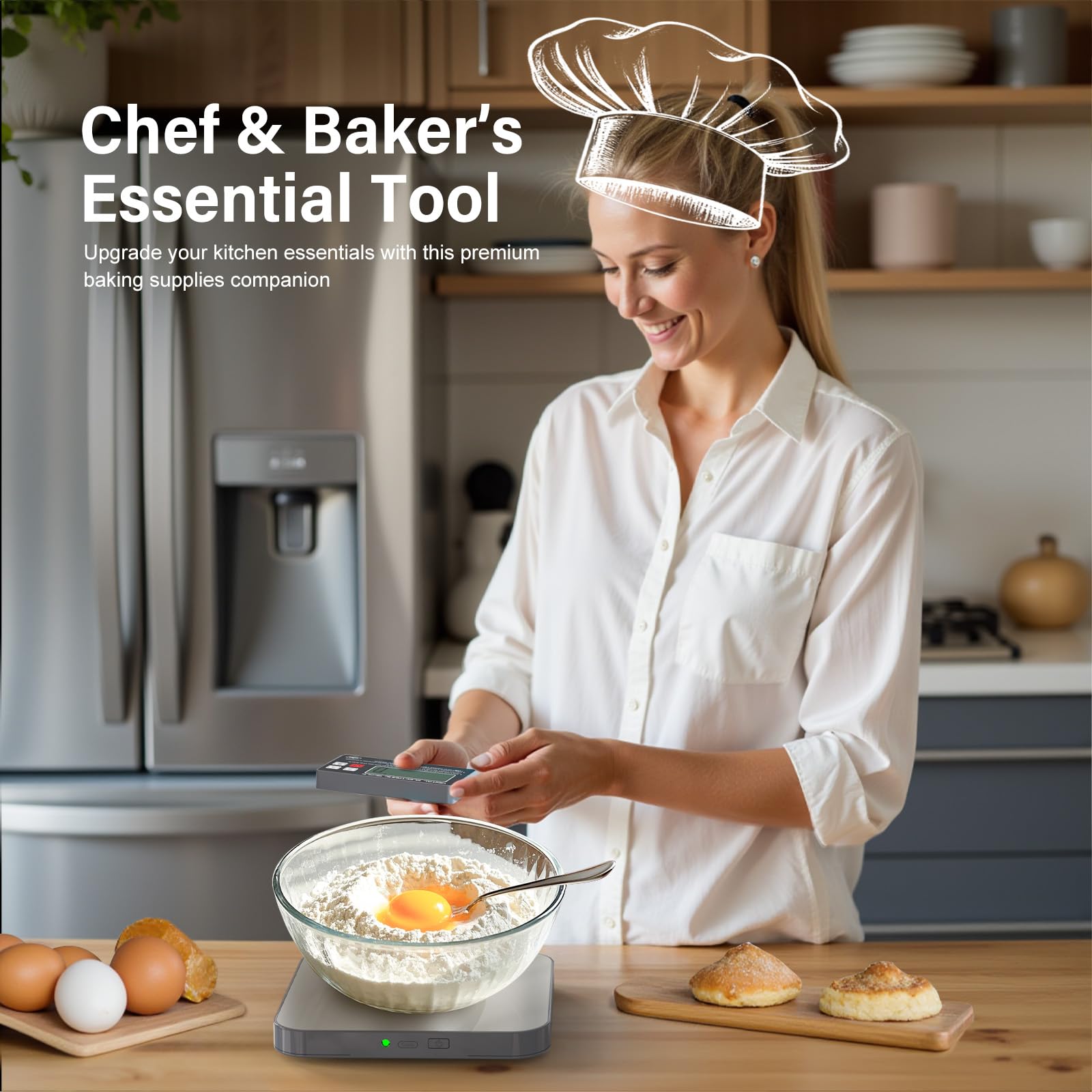 Rechargeable Digital Kitchen Food Scale - Detachable Display Electronic Weight Scale for Bread Making & Coffee Brewing, 304 Stainless Steel Platform, Backlit LCD, Count Mode, Wall-Mount & Tilt Stand