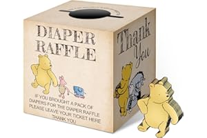 cidobi 51Pcs Winnie Diaper Raffle Tickets with 50 Writing Cards, the Pooh Diaper Raffle Box Set for Baby Shower, We Can Bearly Wait to Meet You Party Game Set, Party Favors Decorations Supplies