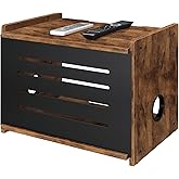 Homode Router Shelf, Wood Wifi Box Hider, Projector Shelf Stand, Router Modem Storage Box Power Strip Cable Management Hider Rack, Routers Cover Organizer for Office Home, Rustic Brown