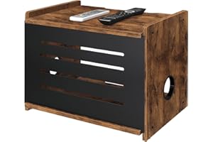 Homode Router Shelf, Wood Wifi Box Hider, Projector Shelf Stand, Router Modem Storage Box Power Strip Cable Management Hider Rack, Routers Cover Organizer for Office Home, Rustic Brown