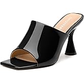 SKYSTERRY Women’s Heeled Mules Square Open Toe Chunky Block Cup Shape High Heel Sandals Slip On Summer Comfortable Wedding Party Prom Mule Sandals Dress Shoes 3.4 Inch