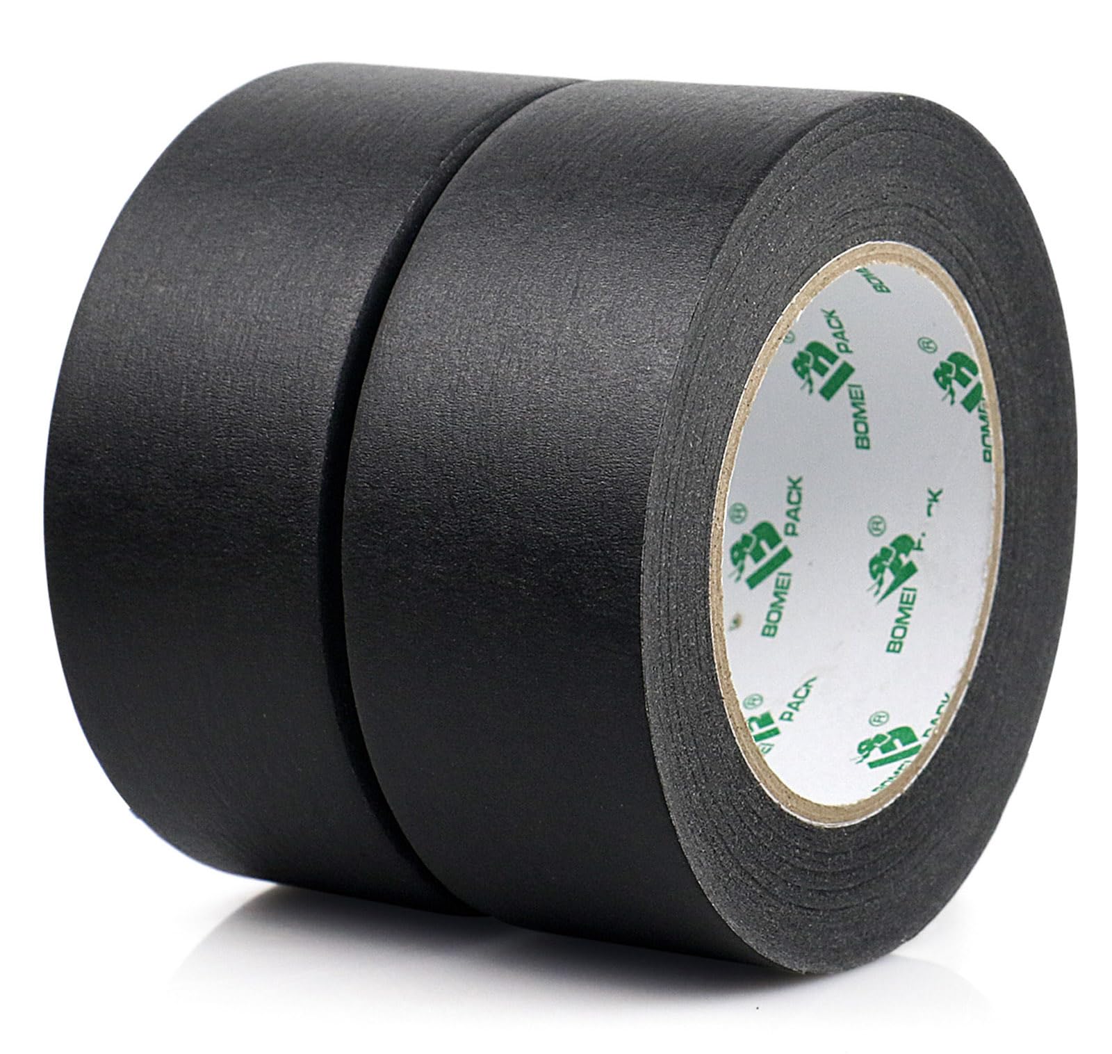 BOMEI PACK Painters Black Masking Tape 2 Rolls 48mm x 50m for Artist Decorators DIY Crafts Masking Paper Tape for Painting Frame Lines Layout Sharp Shaping