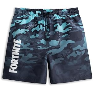 Fortnite Boys Blue Camouflage Swim Shorts | Elasticated Waistband & Drawstring Closure Beachwear | Holiday & Pool Shorts