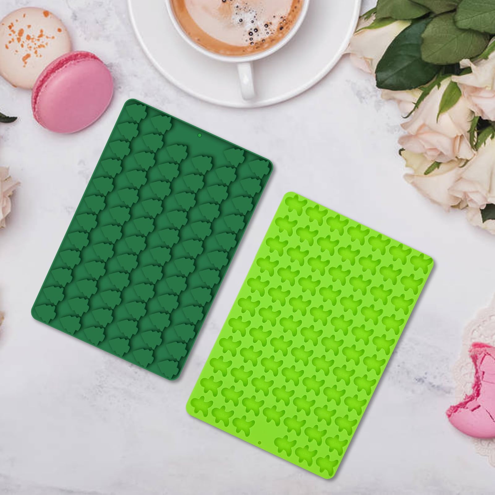 2 PCS Christmas Silicone Molds, 70 Cavity Xmas Tree & 76 Cavity Gingerbread Man Mini Silicone Molds for Baking Biscuits, Gummy,Candy,Chocolate,Jelly,Pet Dog Treats Mold